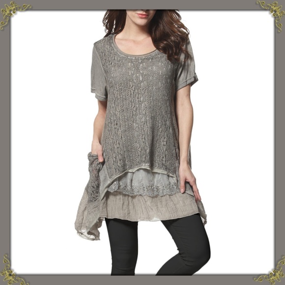 Simply Couture Tops - Simply Couture - Green Lace-Trim Sidetail Tunic